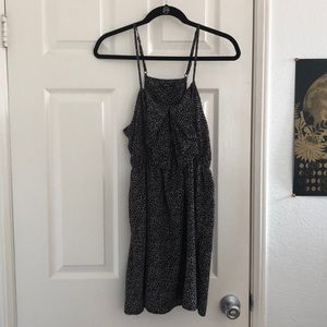 Tan and navy blue patterned dress